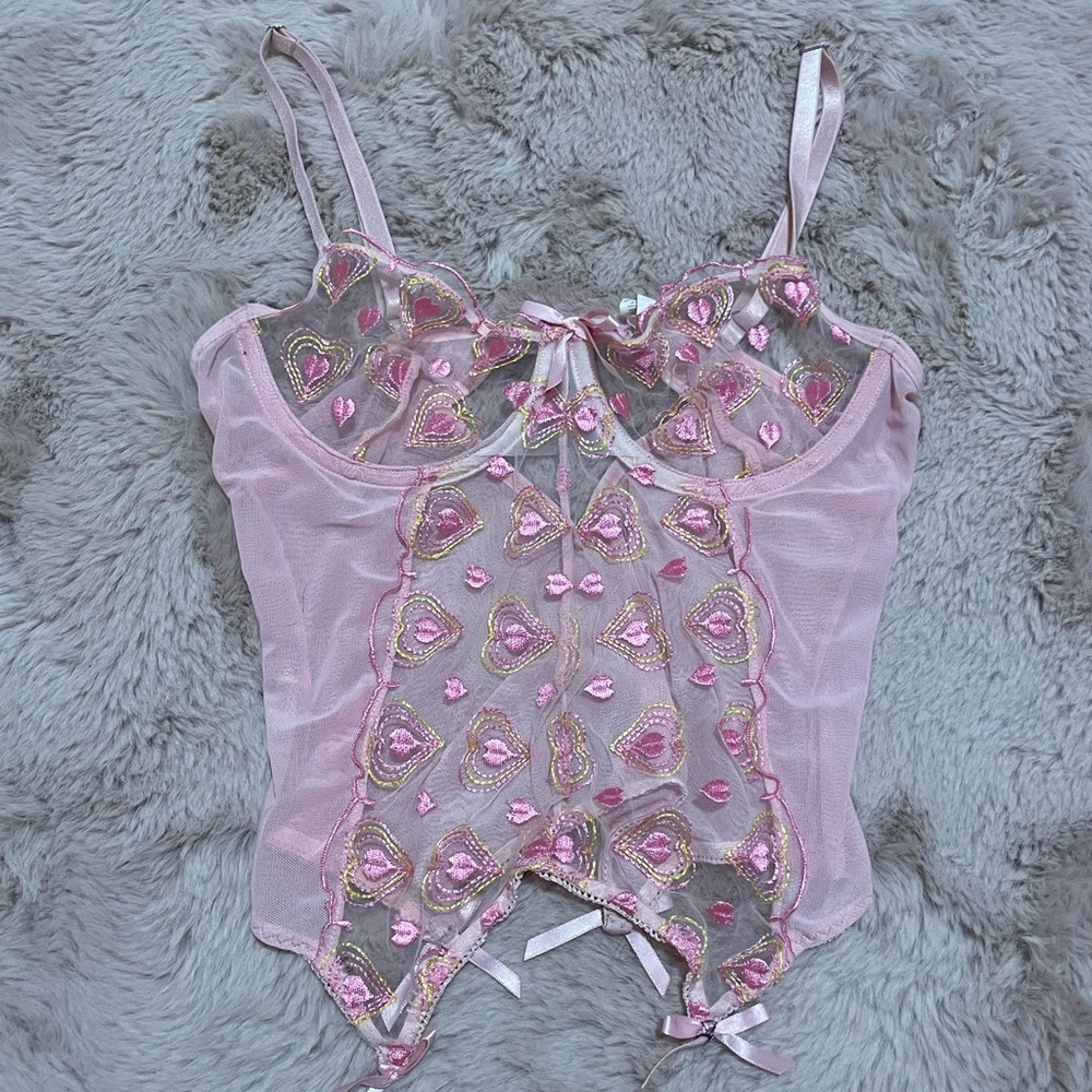 Pink Sheer Embroidered Corset Top